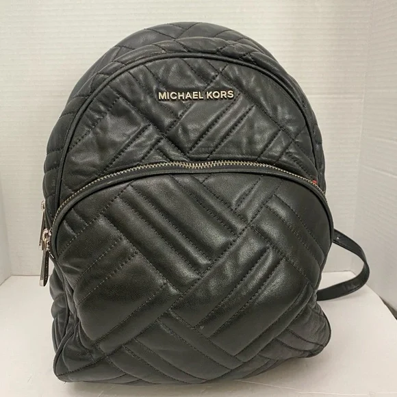 Abbey Book Bag Michael Kors MICHAEL KORS Women's Abbey MK Signature LARGE  Backpack Black Jacquard Gold